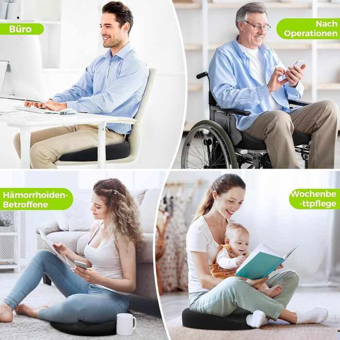 Ортопедична подушка для сидіння AUVON кругла з подвійною U-подібною формою для копчика та геморой, розвантажувальна подушка для офісного крісла та авто, 47*37*7.8 см