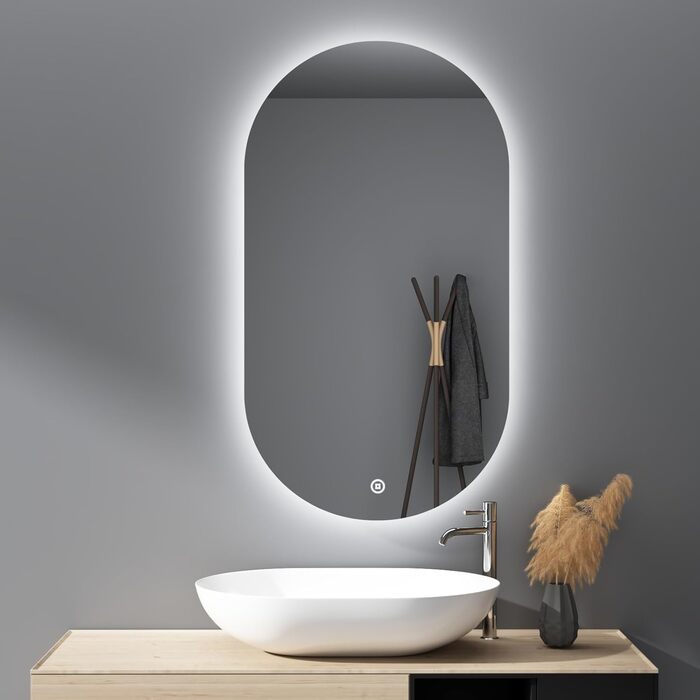 Дзеркало для ванної кімнати з LED-підсвічуванням 40x60 см, 3 кольори світла, сенсорне керування, IP67, енергозберігаюче, для ванної та вітальні