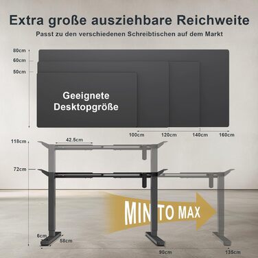 Електричний регульований стіл Flamaker з телескопічною основою (чорний) з пам'яттю