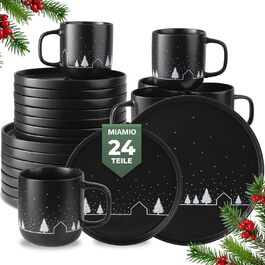 Набір чашок Miamio на Новий рік, 4 шт, 500 мл, чорні / Кавові чашки для святкування, мінімалістичний зимовий дизайн, подарунок на Новий рік, придатні для миття в посудомийній машині та використання в мікрохвильовій печі – Зимова колекція