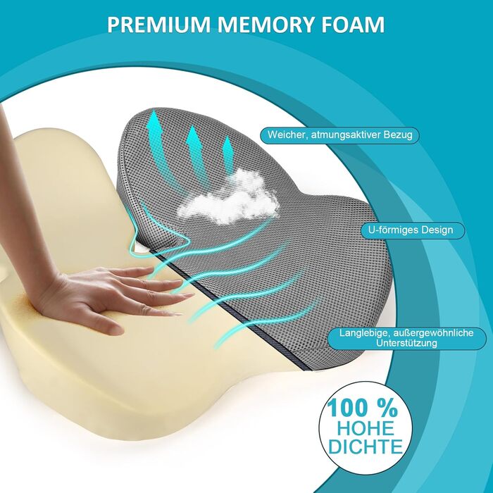 Подушка для сидіння Fwiull з Memory Foam: для авто, софи, офісу. Зняття тиску, ергономічна підтримка (Світло-сіра)