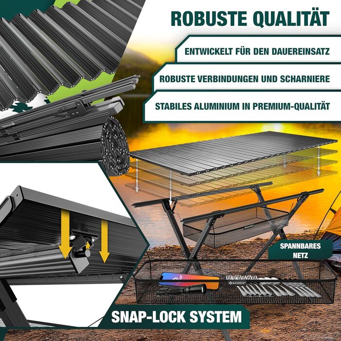 Складаний туристичний стіл KESSER® з алюмінієвим каркасом, регулюванням висоти, 90x53 см, до 100 кг, з сумкою та кишенькою