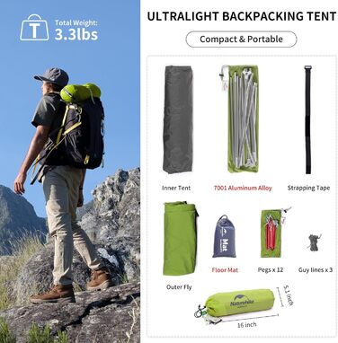 Намет Naturehike Cloud Up 1 для одного, легкий туристичний купол для кемпінгу та походів