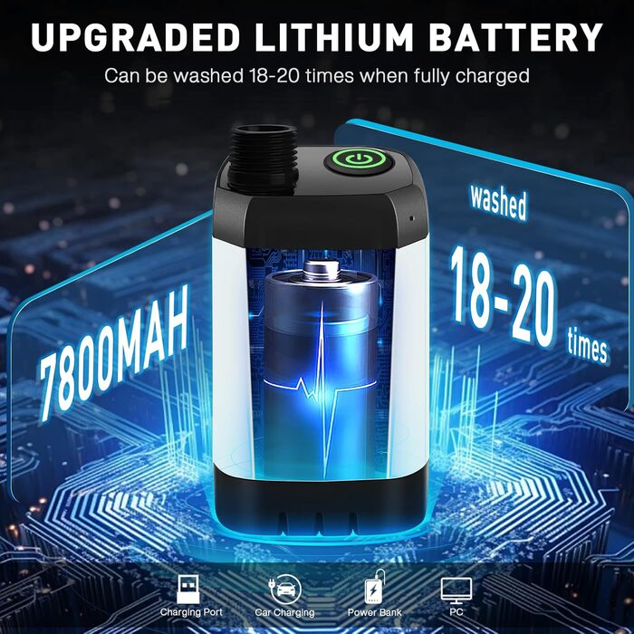 Електричний душ для кемпінгу MIAOKE 7800 mAh з цифровим дисплеєм та термоіндикатором, портативний акумуляторний душ для туризму, подорожей (білий)