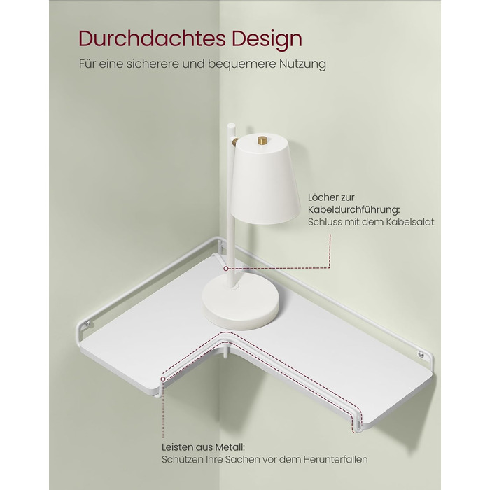 Набір кутових настінних полиць VASAGLE L-подібні, індустріальний стиль, для вітальні, спальні та кухні, білий колір (2 шт.) LLS831B01