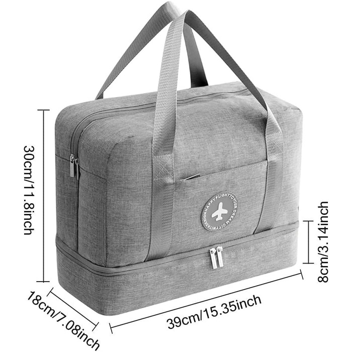 Спортивна сумка, дорожня сумка для ручної поклажі для жінок і чоловіків з відділенням для взуття, водонепроникна для подорожей, активного відпочинку, кемпінгу (сірий)