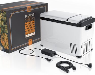 Автохолодильник Brandson ECO Kompressor XXL 30л електричний 12/24V – охолодження до -22°C для авто, кемпінгу, вантажівок, човнів (білий)