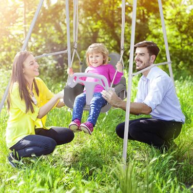 Дитяча гойдалка-шезлонґ 3-в-1 для дому та вулиці з металевим каркасом, сіра. Підходить для дітей від 6 місяців до 10 років