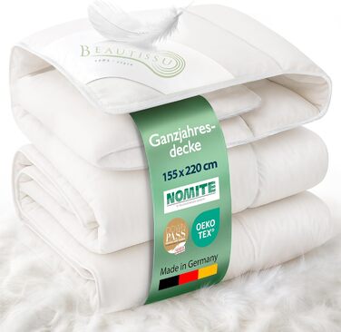 Пухова ковдра Beautissu для будь-якої пори року з 100% пуху та пера – Made in Germany – сертифікація Oeko-Tex, Downpass & Nomite – 100% бавовняний чохол. Можливість прання. Розмір 135x200 см (155x220 см)