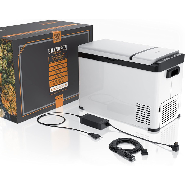 Автохолодильник Brandson ECO Kompressor XXL 30л електричний 12/24V – охолодження до -22°C для авто, кемпінгу, вантажівок, човнів (білий)