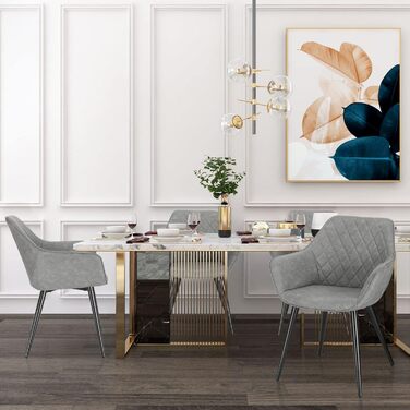 Крісла для їдальні WOLTU, 2 шт. в наборі: оббиті крісла з підлокітниками для кухні, вітальні, зелені, з металевими ніжками, штучна шкіра