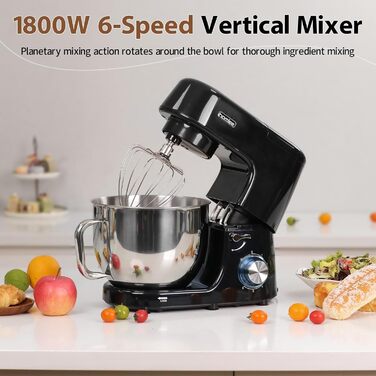 Потужна кухонна машина 1800W з великою чашею 7.2 л з нержавіючої сталі, міксер, насадки для тіста, збивання та взбивання