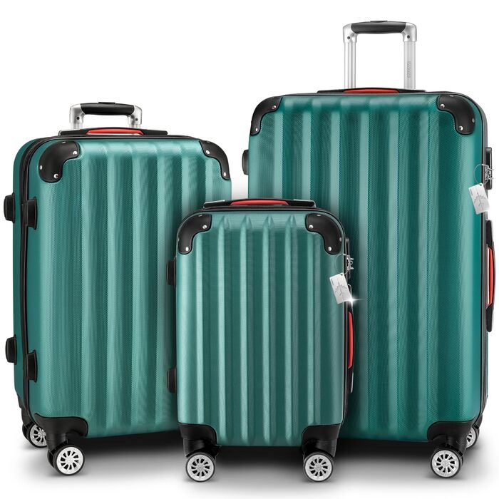 Набір валіз Monzana® 3шт (зелений) M-L-XL з замком, органайзером та вагами - гнучкі ручки, подвійні колеса, підставка, тріумф, валіза з жорстким корпусом, багажний набір