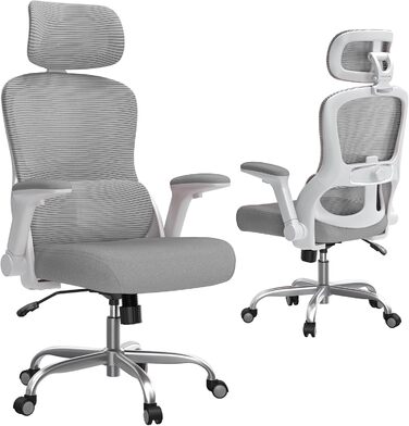 Офісне крісло TRALT Ergonomic - ігрове крісло з регульованою підголівником та поперековою підтримкою. Крісло для дому та офісу, комп'ютерне крісло для великих людей, сітчасте крісло, вантажопідйомність 150 кг (Сірий)