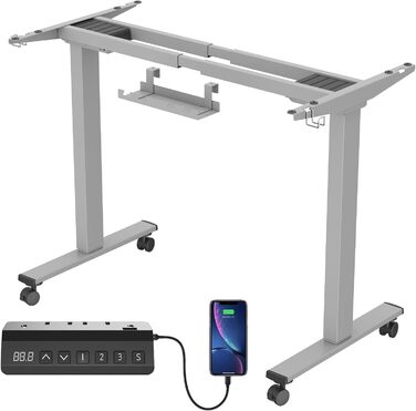 Регульований стіл JUMMICO з міцним металевим каркасом та 2 моторами, 3 пам'яті, для стояння та сидіння (білий), 100 x 140 см, сірий