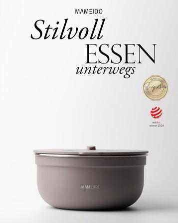 MAMEIDO Salatbox для обіду 1,5 л: ланчбокс з нержавіючої сталі з відділеннями, Bento Box BPA-free, Meal Prep, 1500 мл, Taupe Grey