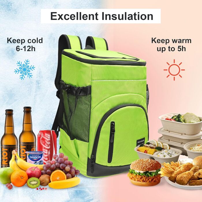 30L Рюкзак-холодильник великий, витокостійкий ізольований рюкзак для пікніка для чоловіків та жінок, термо-холодильник для пляжу, кемпінгу, відпочинку на природі, риболовлі, зелений