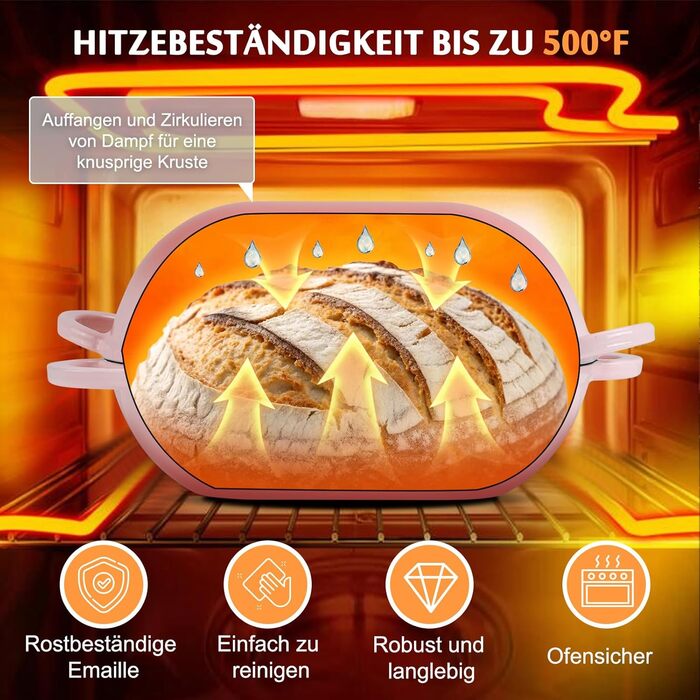 Форма для випікання хліба з кришкою Gusseisen, 23 см, емальована чавунна форма, 2.75 л, підходить для духовки (переливи синьо-зеленого та рожевого кольорів)