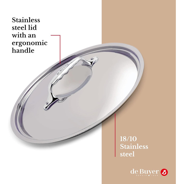 Кришка для каструль De Buyer з нержавіючої сталі з чавунною ручкою, 16 см, срібляста (3709.16N)
