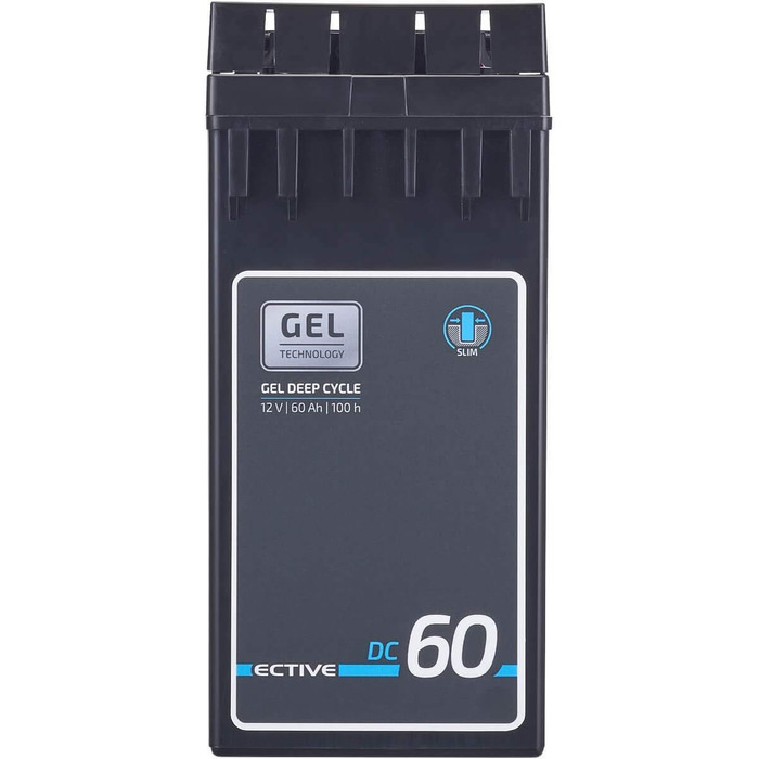 Тонкий акумулятор ECTIVE Gel DC230-12V, 230Ah, стійкий до циклів, не потребує обслуговування, захищений від витоків - акумулятор VRLA глибокого циклу, сонячна батарея, акумулятор для човнів, акумулятор для караванів, кемпер (60 Ач)