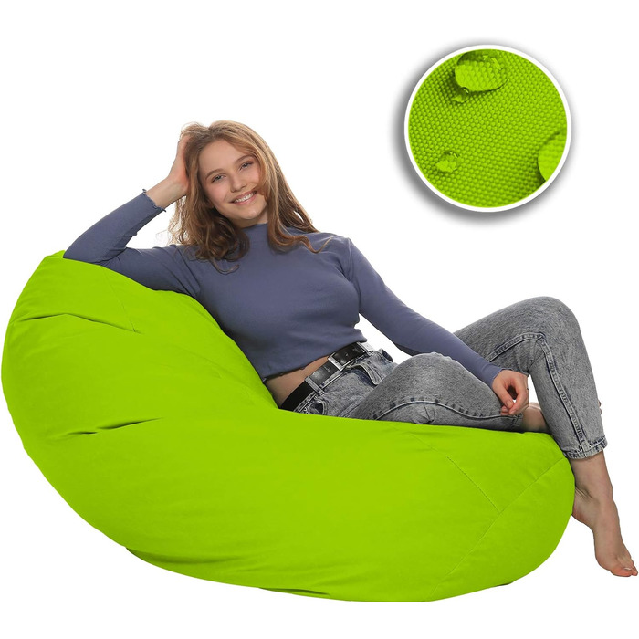 Подушка для підлоги Beanbag XXL для дорослих і дітей - підходить для ігор або відпочинку - в приміщенні та на вулиці, оскільки вона водонепроникна - з намистинами EPS, колір ківі зелений, розмір XL