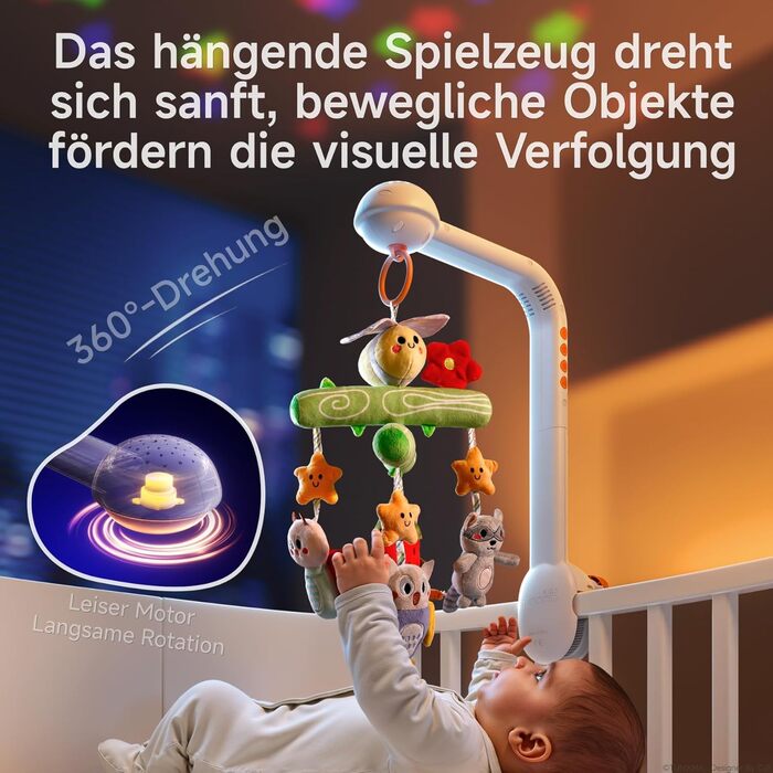Мобіль для ліжечка TUMAMA KIDS з музикою та проєктором зірок, іграшка для малюків 0-9 місяців, з пультом, сенсорна іграшка для новонароджених