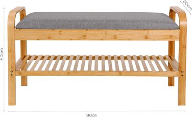 Бамбукова підставка для взуття Lumaland (лавка 1 рівень, сіра) - 90x50x30 см
