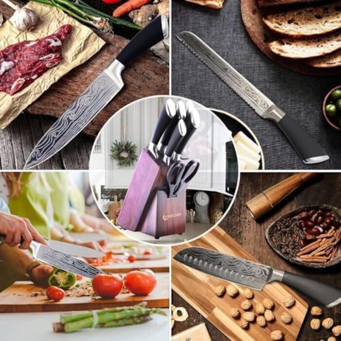 Набір кухонних ножів Chefhoablorn 15-TLG: професійний набір з нержавіючої сталі, 7 шт. (блок ножів)