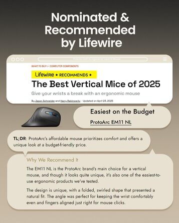 ProtoArc EM11 NL Вертикальна миша, бездротова, заряджається, Bluetooth+USB, для комп'ютера, iPad, Mac, Windows - Чорний/Зелений (Blue)