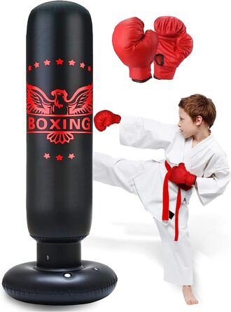 Надувна боксерська груша для дітей leayopepy 160 см з рукавичками червоно-чорна