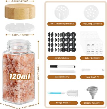 Набір скляних банок для спецій FRIBERG, 20 шт. з дерев'яними кришками, млини для спецій, етикетки