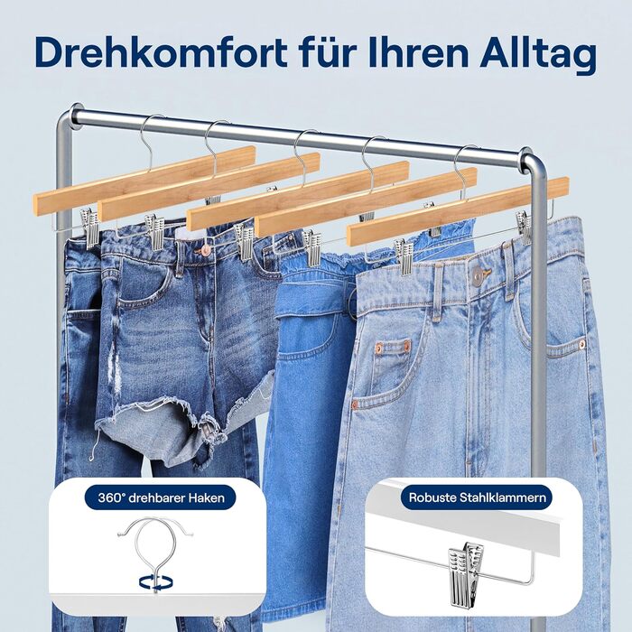 Дерев'яні вішалки для штанів SereneLife з кліпсами (20 шт.), 35,6 x 1,3 x 17 см, для джинсів, шортів, штанів