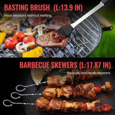 Набір гриль-посуду Profi з нержавіючої сталі: аксесуари для гриля, інструменти для приготування їжі на грилі та барбекю. Чудовий подарунок для чоловіків та жінок. Чорний колір.