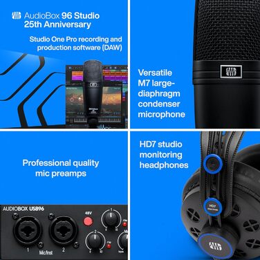PreSonus AudioBox 96: USB аудіоінтерфейс для запису, стрімінгу та подкастингу (з Studio One Artist, Ableton Live Lite) - Чорний