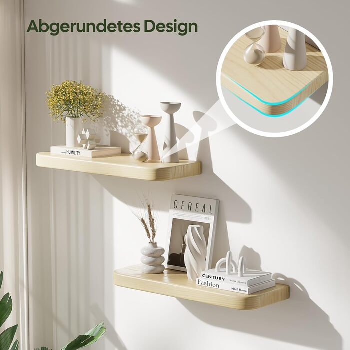 Плаваючі полиці Wandregal з дерева, набір 2 шт., коричневі - настінні полиці без кріплень для вітальні, спальні, кухні, для книг та декору