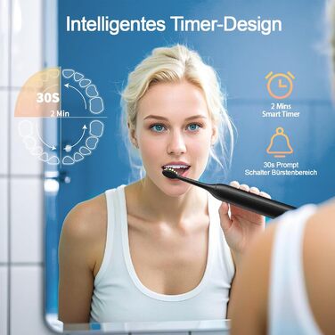 Електрична звукова зубна щітка Y05 2025 з 4 режимами, 42000 VPM, 6 насадок, 120 днів роботи, IPX7, таймер 2 хв, чорна