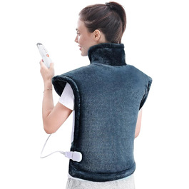 Електричний нагрівальний килимок для спини, шиї та плечей 60 x 85 см, 4 температурні режими, з автовимкненням та захистом від перегріву, можна прати в машині (Блакитний)