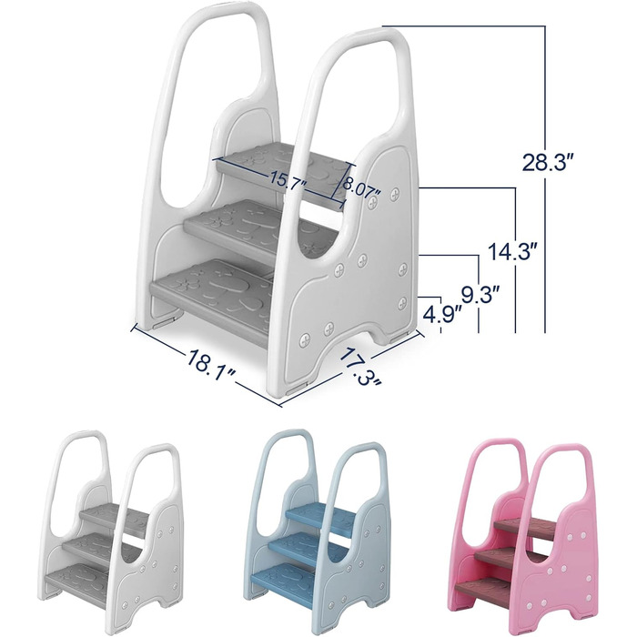 Дитячий підсходильний стільчик для раковини, регульований 3-ступеневий, сірий