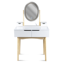 Косметичний столик з LED-дзеркалом, пуфом та 4 шухлядами, скандинавський стиль, білий