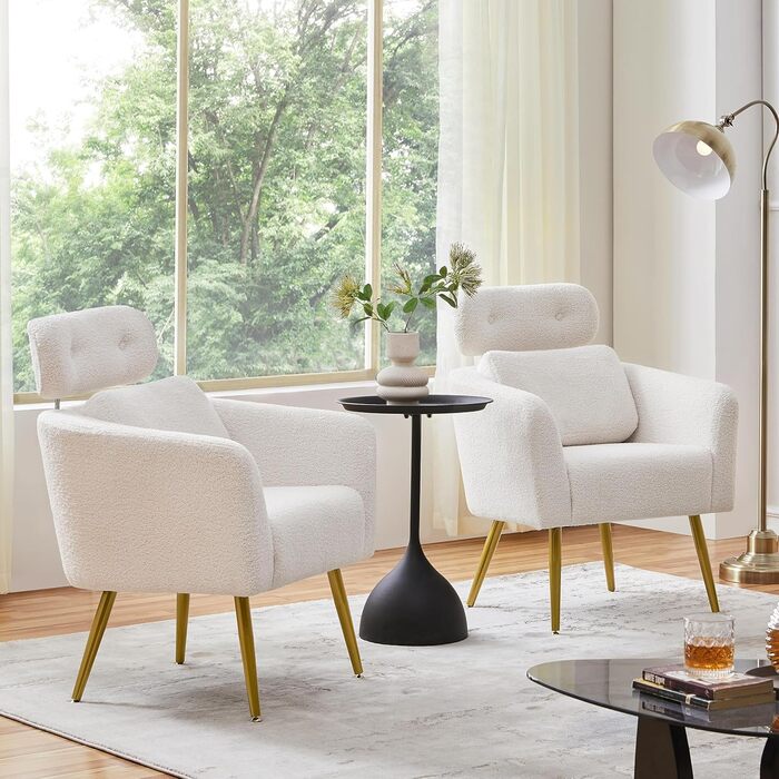 Крісло Yaheetech з тканини букле, м'яке, з регульованою підголівником, для вітальні/офісу, біле