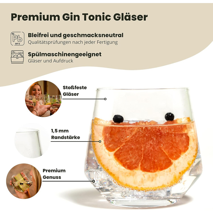 Набір келихів для джину та тоніку 4 шт, 400 мл, в подарунковій коробці з рецептами коктейлів, для великого льоду. Подарунок для чоловіків та жінок