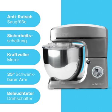 Кухонна машина Clatronic® XXL з великою чашею 10л, потужний 1500W двигун, для замішування та збивання тіста, з кришкою та отвором для підсипання інгредієнтів, модель KM 3765 (Titan)