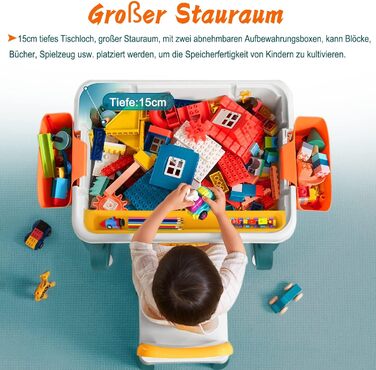 Дитячий стіл 5-в-1 з кріслами: ігровий стіл, навчальний стіл з місцем для зберігання та кубиками. Версія A