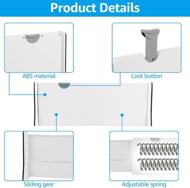 Органайзери для шухляд GBCHOOSE (4 шт.) - регульовані роздільники для шухляд 33-55 см, пластикові, 12,5 см, для кухні, комода, ванної кімнати, спальні (білі)