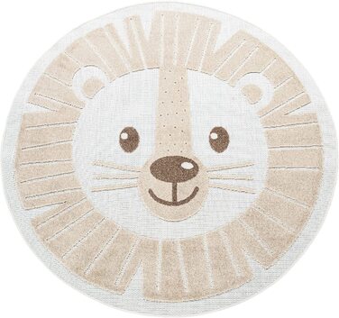 Домашній вуличний килим TT для дитячої кімнати, дитячий круглий килимок для ігор з 3D-зображенням лева бежевого кольору, Розмір Ø 120 см круглий