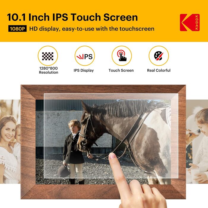 Цифровий фоторамка Kodak 10.1 дюйми з Wi-Fi, HD IPS-сенсорний екран, 32 ГБ пам'яті, автоматичне обертання фото, віддалене перегляд фото/відео через додаток