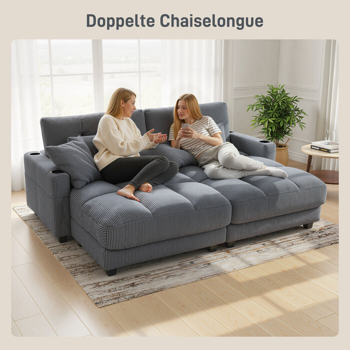 Диван-ліжко HOMCOM з подушками, з піносподушкою, трансформується в ліжко, з підстаканниками, сірого кольору