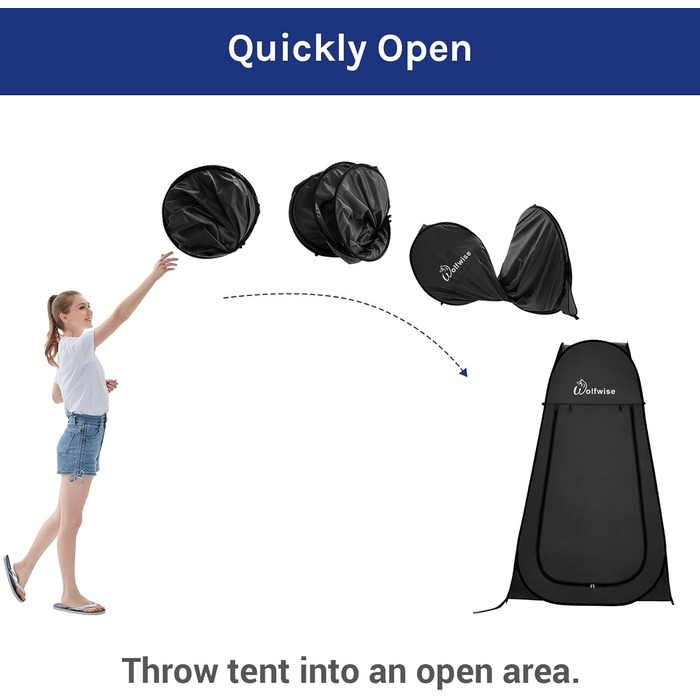 Намет для душу WolfWise Pop-Up – для кемпінгу, пляжу, відпочинку на природі, 190 см, чорний/зелений/синій