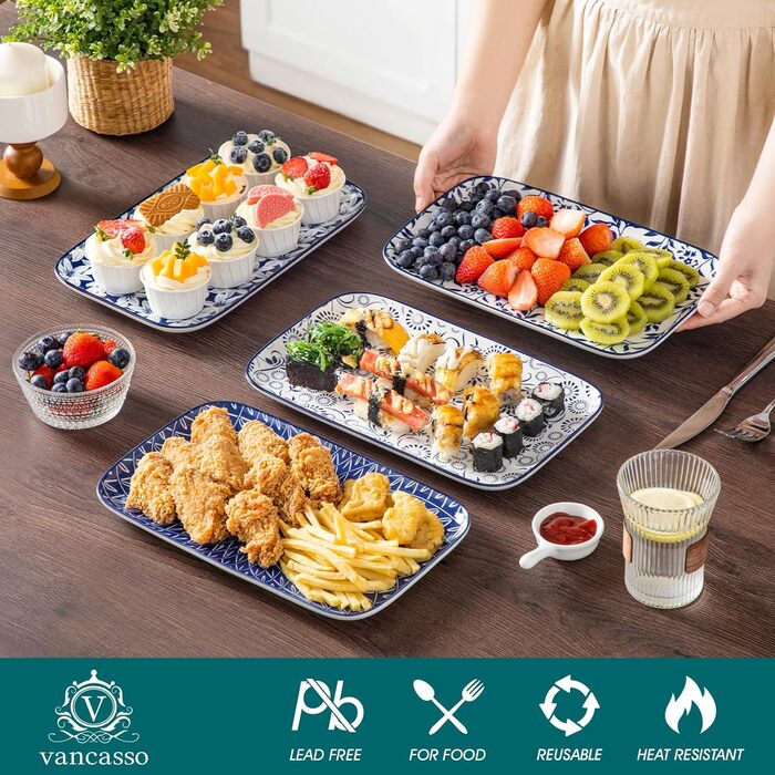 Набір тарілок Vancasso Selene для закусок, суші, десертів 22x13 см (4 шт) - Порцелянові прямокутні тарілки для подачі