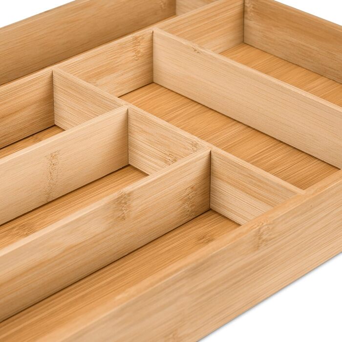 Лоток для столових приборів, 6 відділень, бамбук, висувний ящик малий, ВхШхГ 5x44,5x30 см